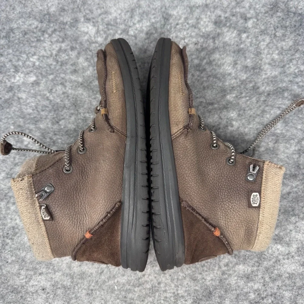 Hey Dude Mens 11 Bradley Boot Leather Brown Wool Lining Moc Toe Chukka Boots
